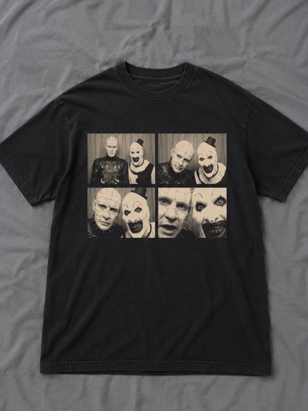 Art The Clown and Pinhead Photo Booth Horror Halloween Black T-Shirt